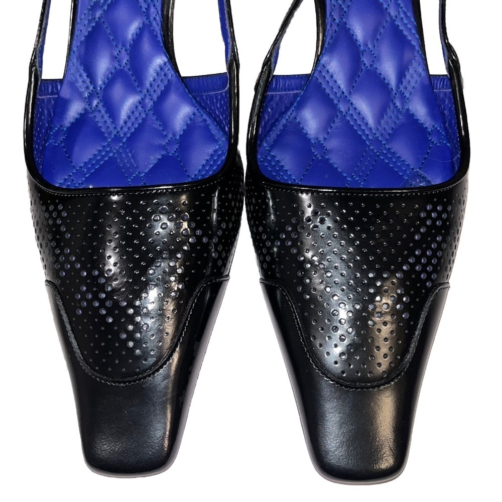 Burberry Chisel Slingback Kitten Heels Black Perforated Leather Preppy EU38 US8 - Picture 4 of 11